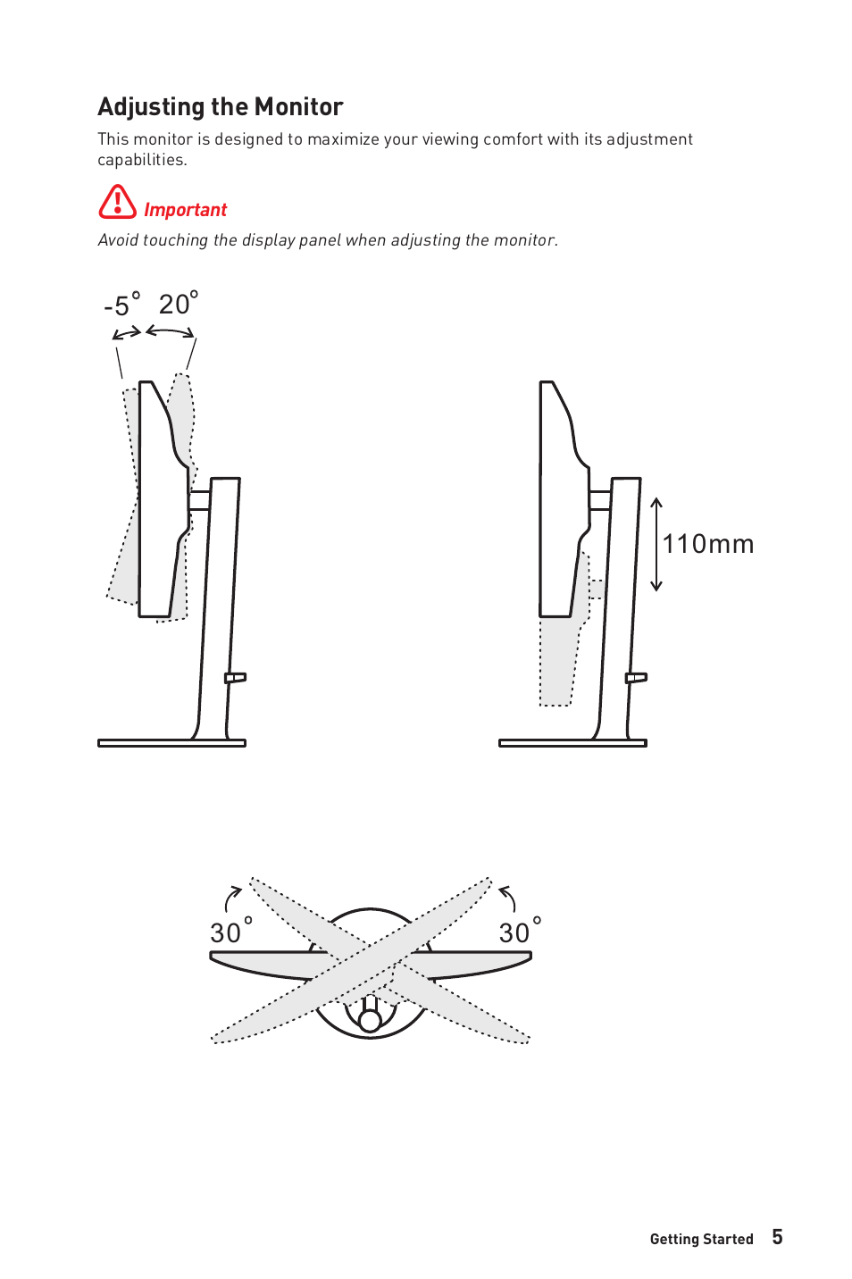 Adjusting the monitor, 110mm | MSI Modern MD271CP 27" 16:9 Curved 75 Hz VA Monitor (Black) User Manual | Page 5 / 22