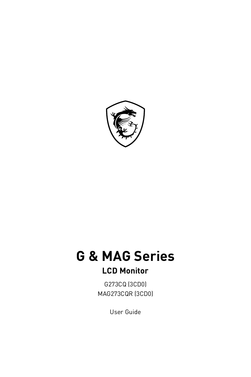 MSI G273CQ 27" 1440p 170 Hz Curved Gaming Monitor User Manual | 34 pages