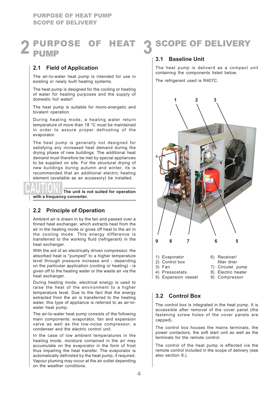 Caution, Purpose of heat pump, Scope of delivery | Dimplex LA 16TR User Manual | Page 4 / 36