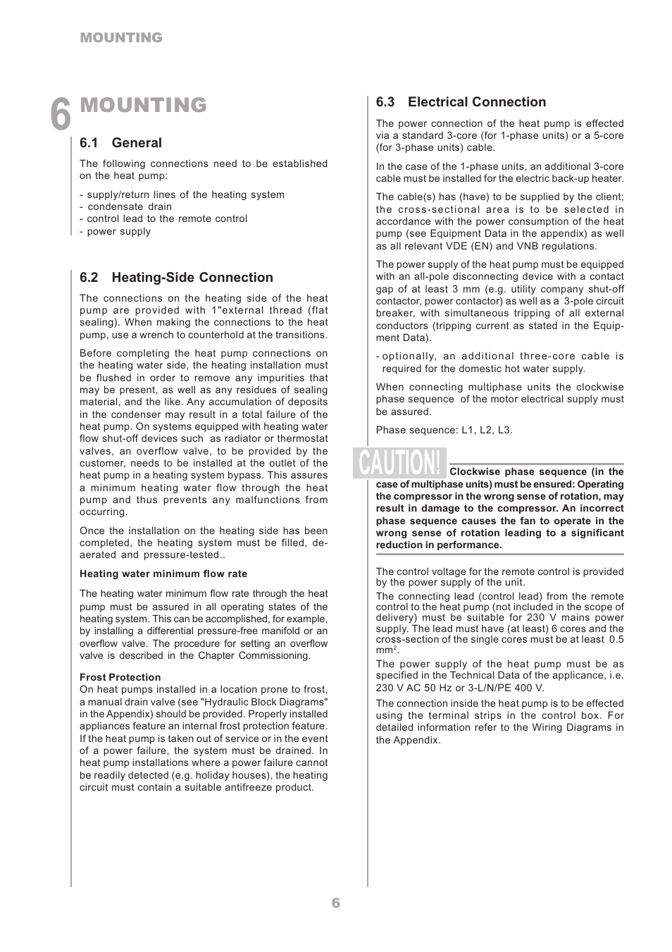 Caution, Mounting | Dimplex LA 16TR User Manual | Page 6 / 36