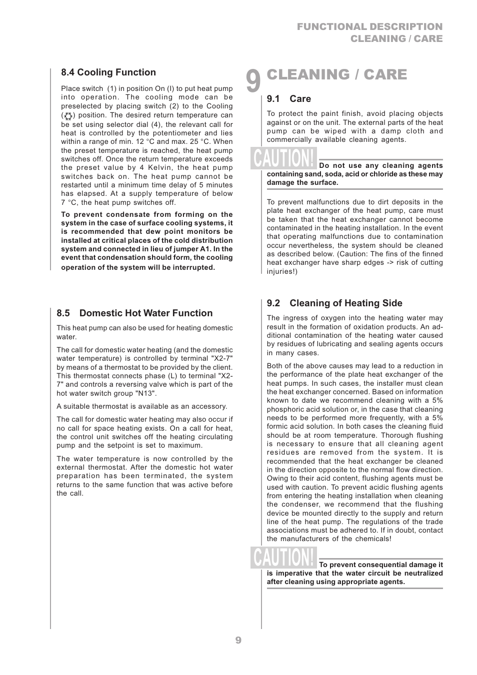 Caution, Cleaning / care | Dimplex LA 16TR User Manual | Page 9 / 36