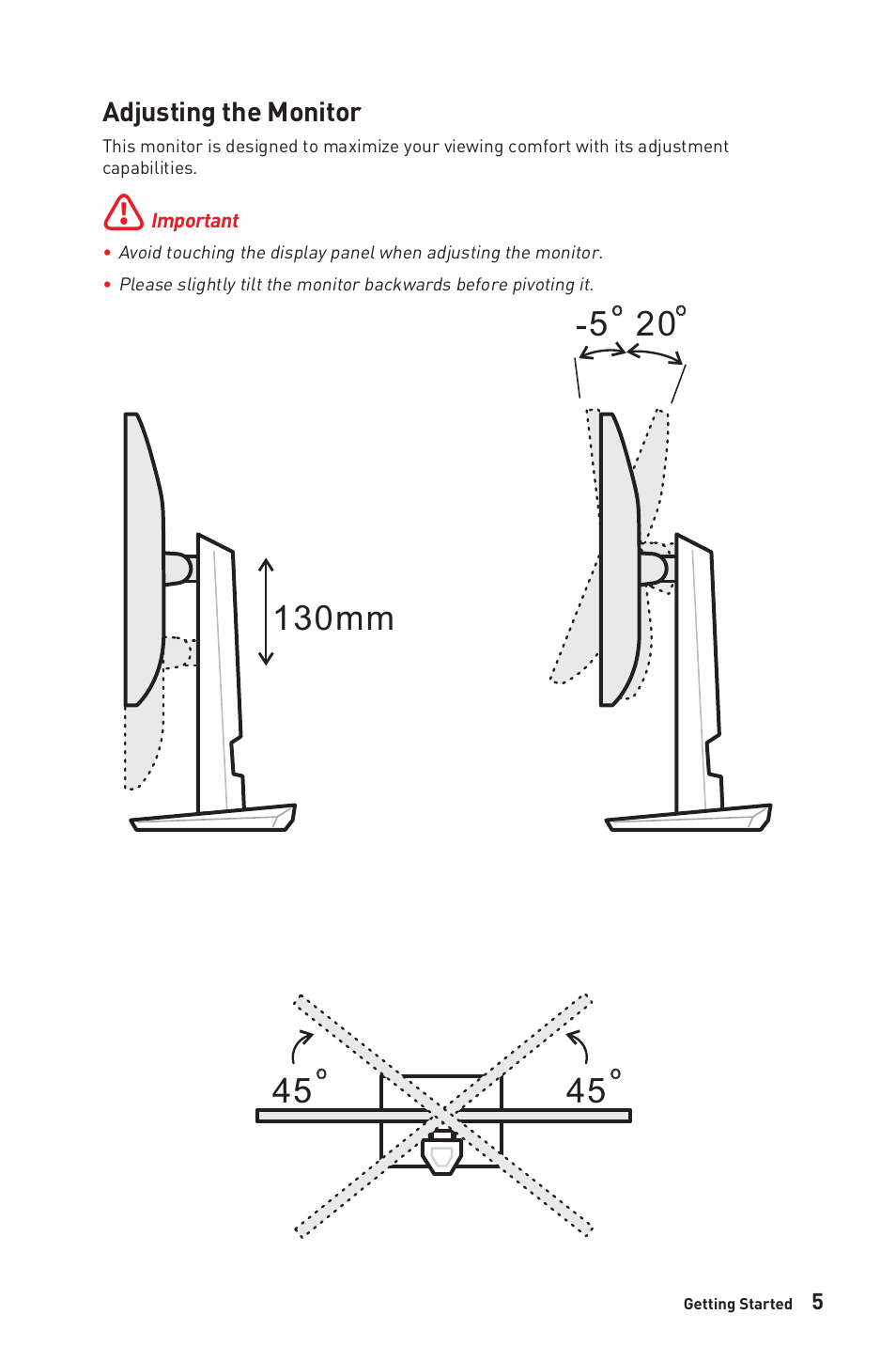 Adjusting the monitor | MSI Optix MAG321QR 31.5" 16:9 165 Hz IPS Gaming Monitor User Manual | Page 5 / 27