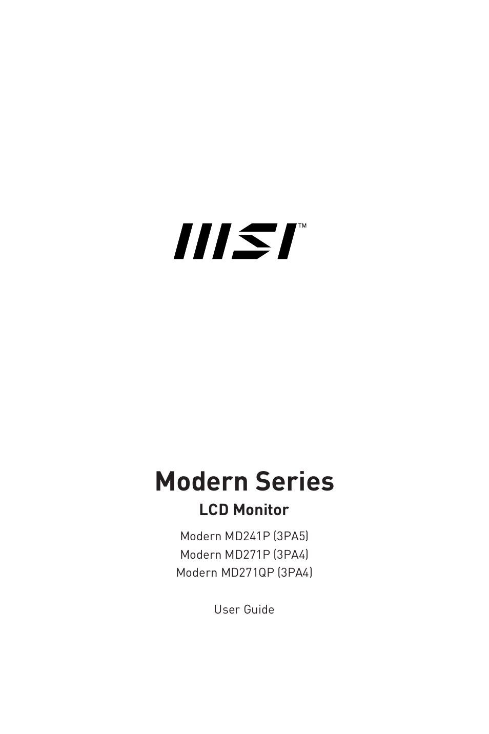 MSI Modern MD241P Ultramarine 23.8" 16:9 IPS Monitor (Blue) User Manual | 24 pages