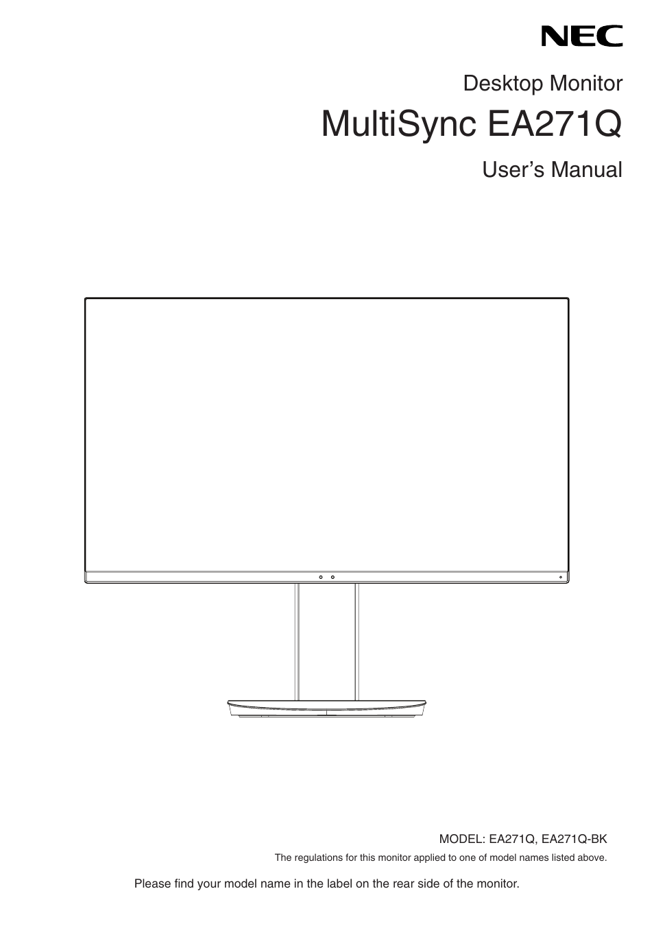 NEC EA271Q-BK 27" 16:9 IPS Monitor User Manual | 39 pages