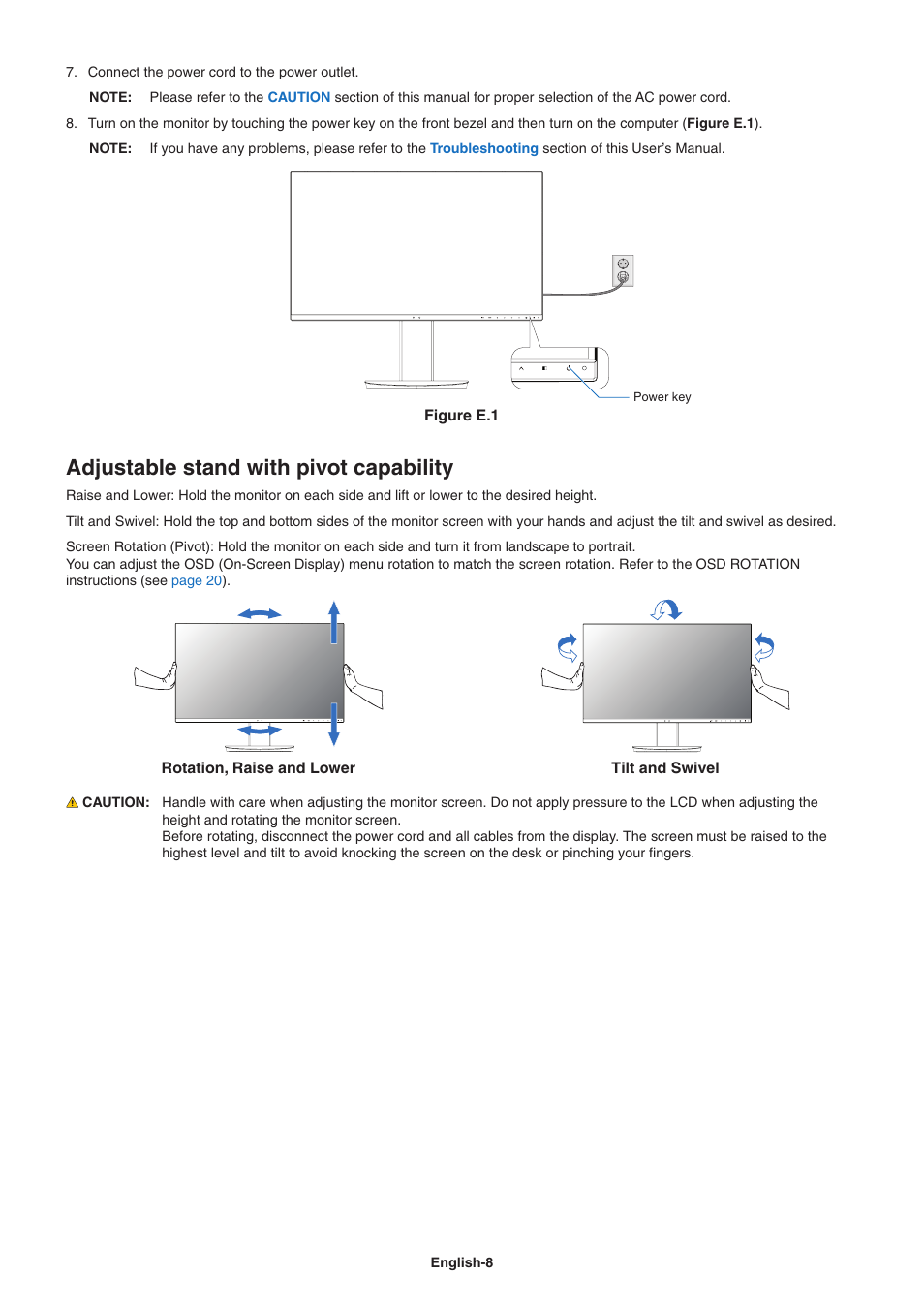 Adjustable stand with pivot capability | NEC EA271Q-BK 27" 16:9 IPS Monitor User Manual | Page 10 / 39