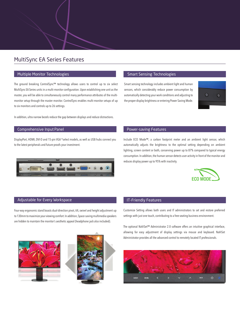 Multisync ea series features | NEC EA271F-BK 27" 16:9 IPS Monitor User Manual | Page 3 / 4