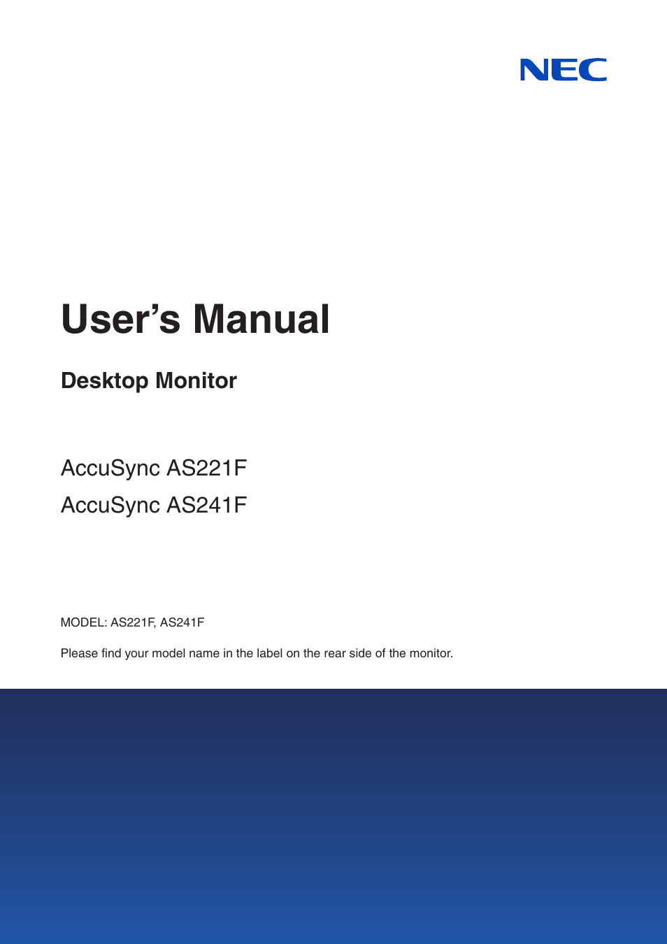 NEC AccuSync AS221F-BK 21.5" 16:9 IPS Monitor User Manual | 32 pages