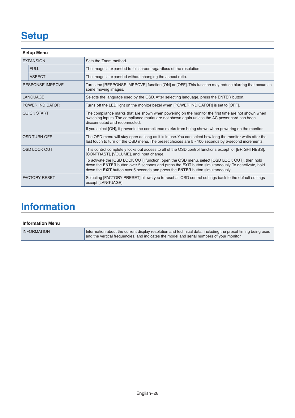 Setup, Information | NEC AccuSync AS221F-BK 21.5" 16:9 IPS Monitor User Manual | Page 30 / 32