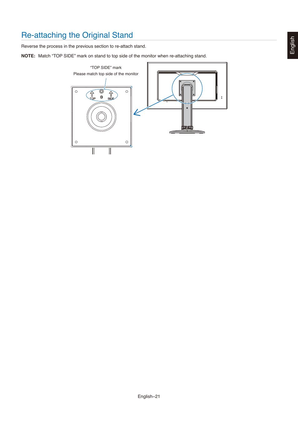 Re-attaching the original stand | NEC MultiSync E273F-BK 27" 16:9 Full HD IPS Monitor User Manual | Page 23 / 36