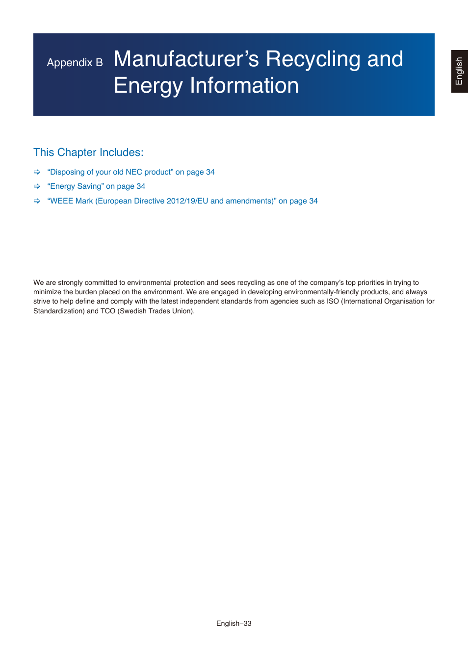 Manufacturer’s recycling and energy information | NEC MultiSync E273F-BK 27" 16:9 Full HD IPS Monitor User Manual | Page 35 / 36