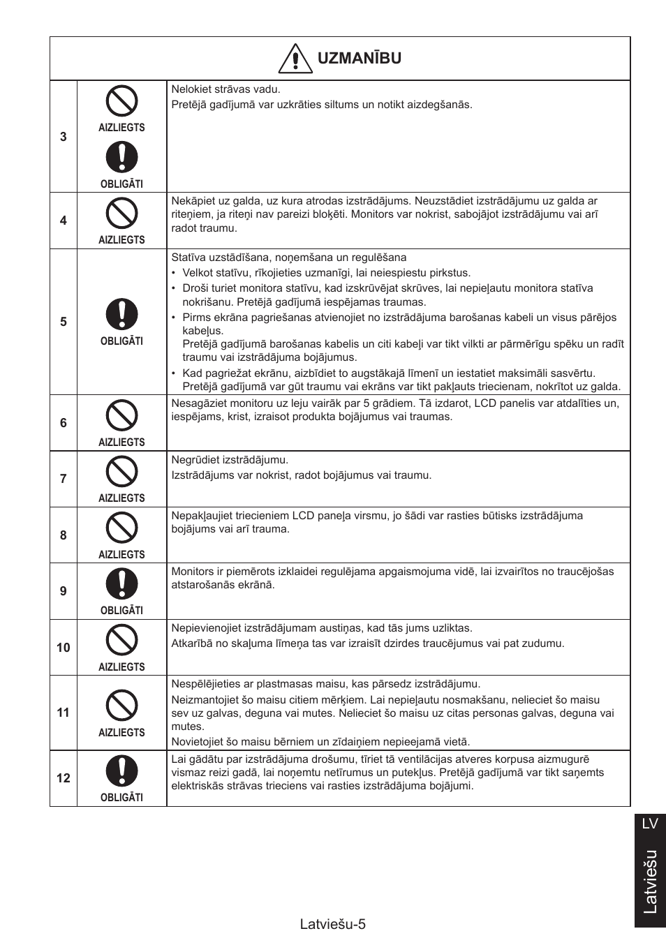 Latviešu, Uoákzbu, Latviešu-5 lv | NEC MultiSync E274FL 27" Monitor User Manual | Page 103 / 176