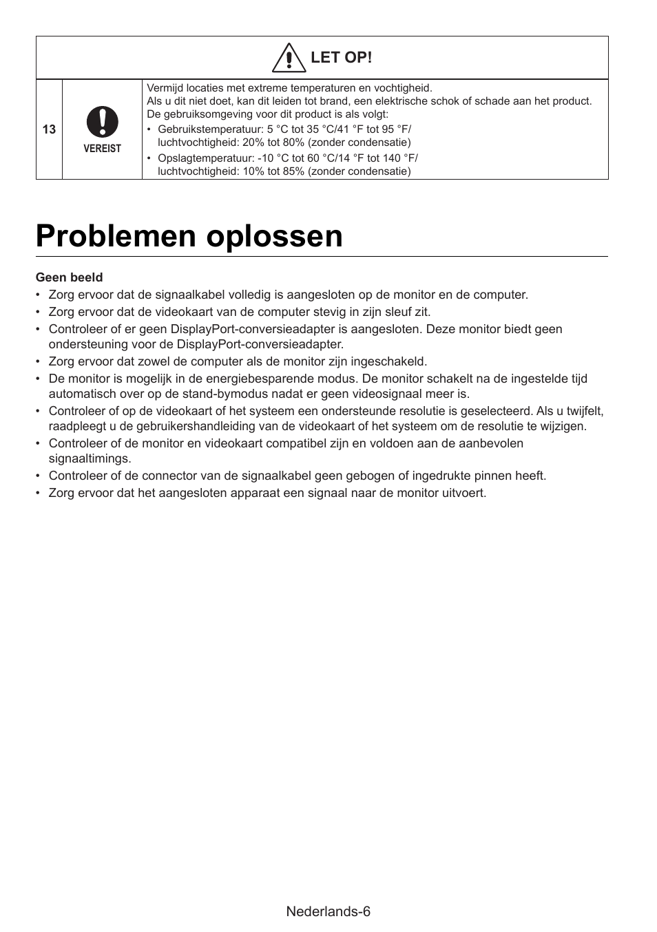 Problemen oplossen | NEC MultiSync E274FL 27" Monitor User Manual | Page 116 / 176