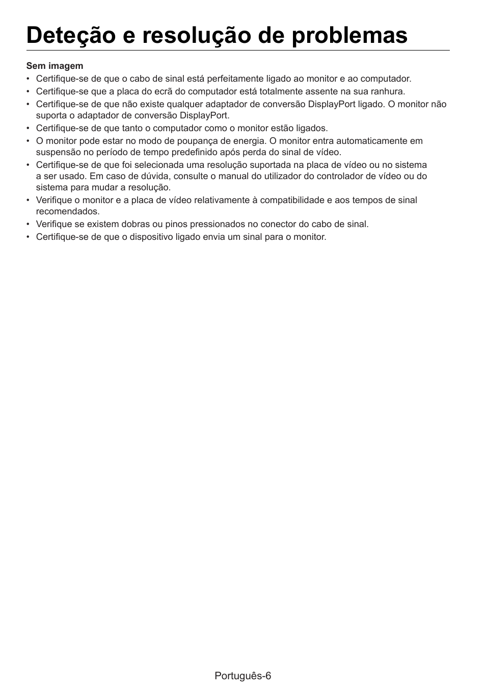 Deteção e resolução de problemas | NEC MultiSync E274FL 27" Monitor User Manual | Page 128 / 176