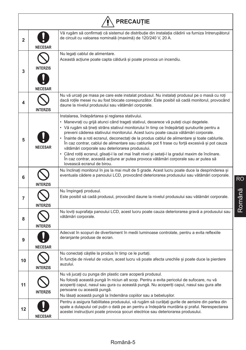 Română, Rtckuțht, Română-5 ro | NEC MultiSync E274FL 27" Monitor User Manual | Page 133 / 176