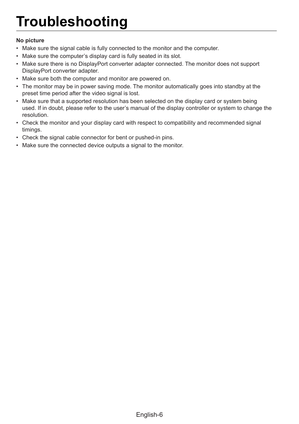 Troubleshooting | NEC MultiSync E274FL 27" Monitor User Manual | Page 14 / 176