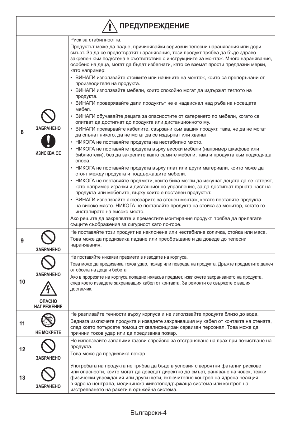 Прбдупрбедбниб, Български-4 | NEC MultiSync E274FL 27" Monitor User Manual | Page 24 / 176