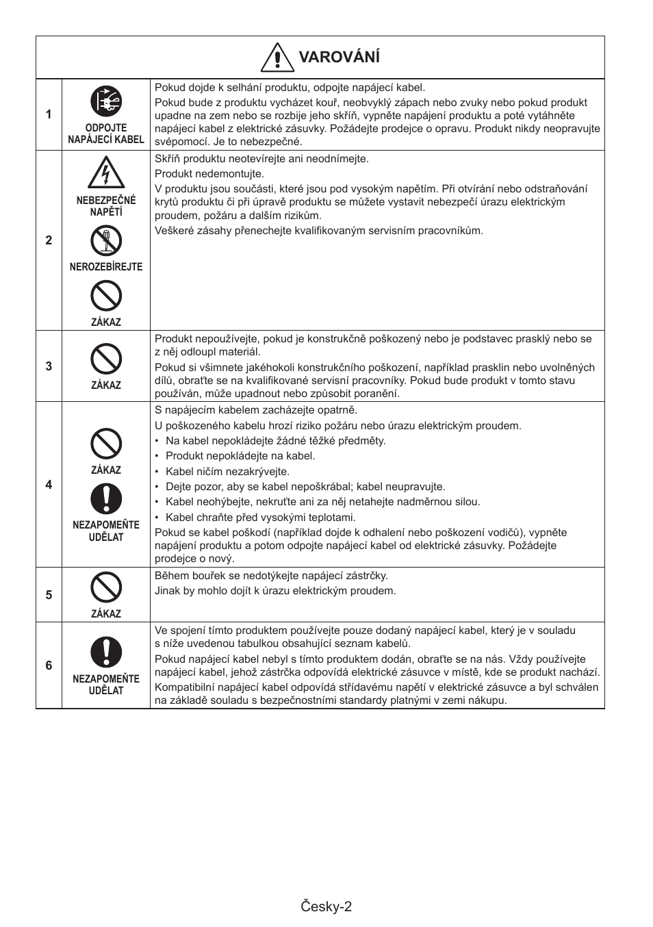 Varování, Česky-2 | NEC MultiSync E274FL 27" Monitor User Manual | Page 28 / 176