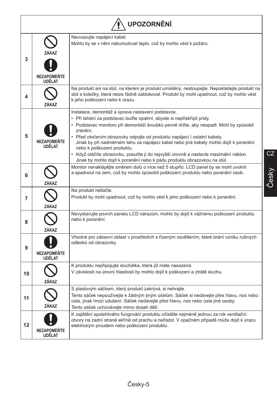 Česky, Unonrěí, Česky-5 cz | NEC MultiSync E274FL 27" Monitor User Manual | Page 31 / 176