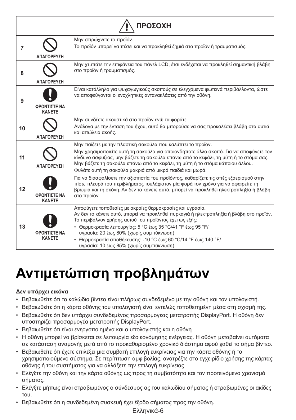 Αντιμετώπιση προβλημάτων, Προοχσ | NEC MultiSync E274FL 27" Monitor User Manual | Page 50 / 176