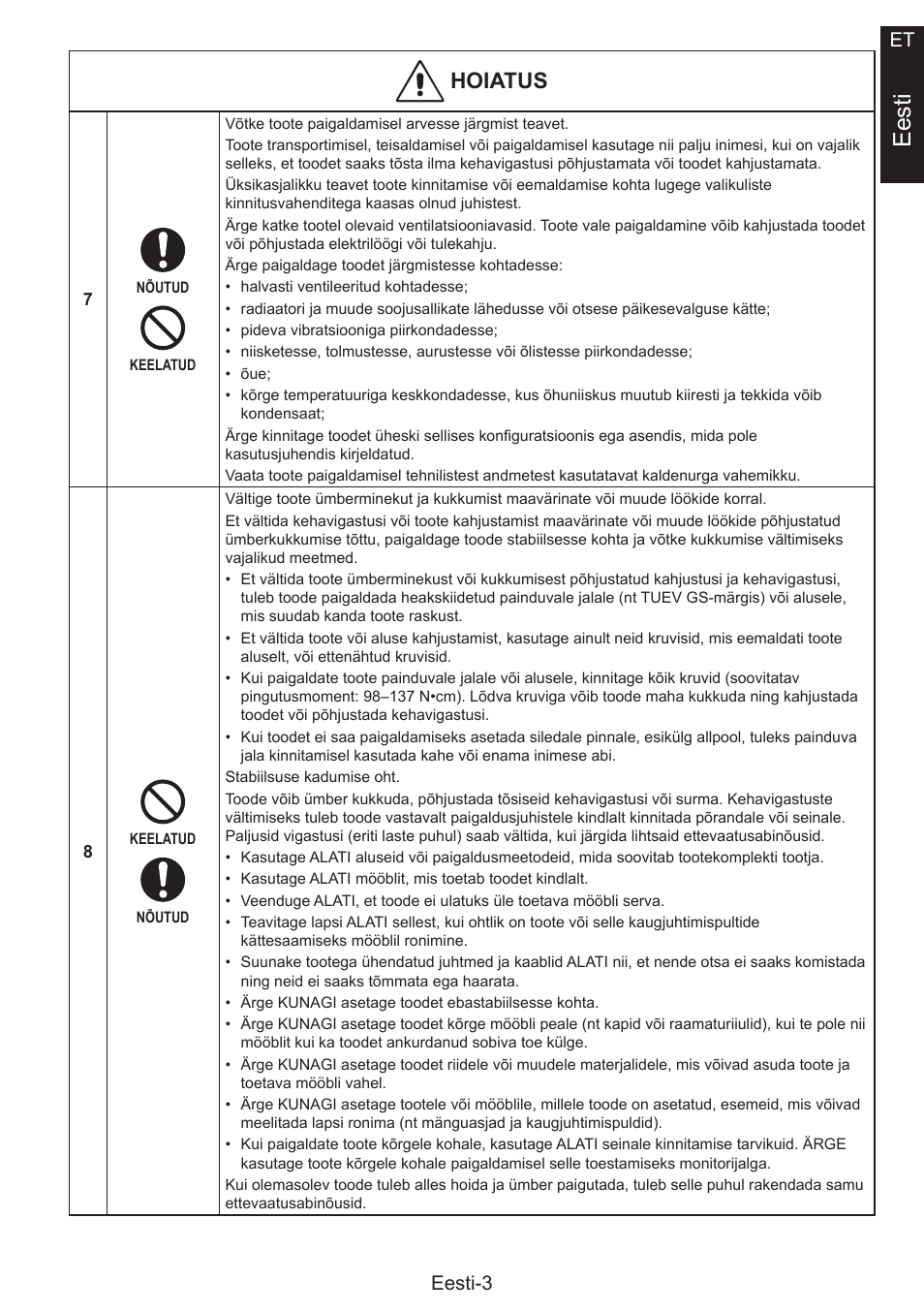 Eesti, Hoiatus, Eesti-3 et | NEC MultiSync E274FL 27" Monitor User Manual | Page 59 / 176