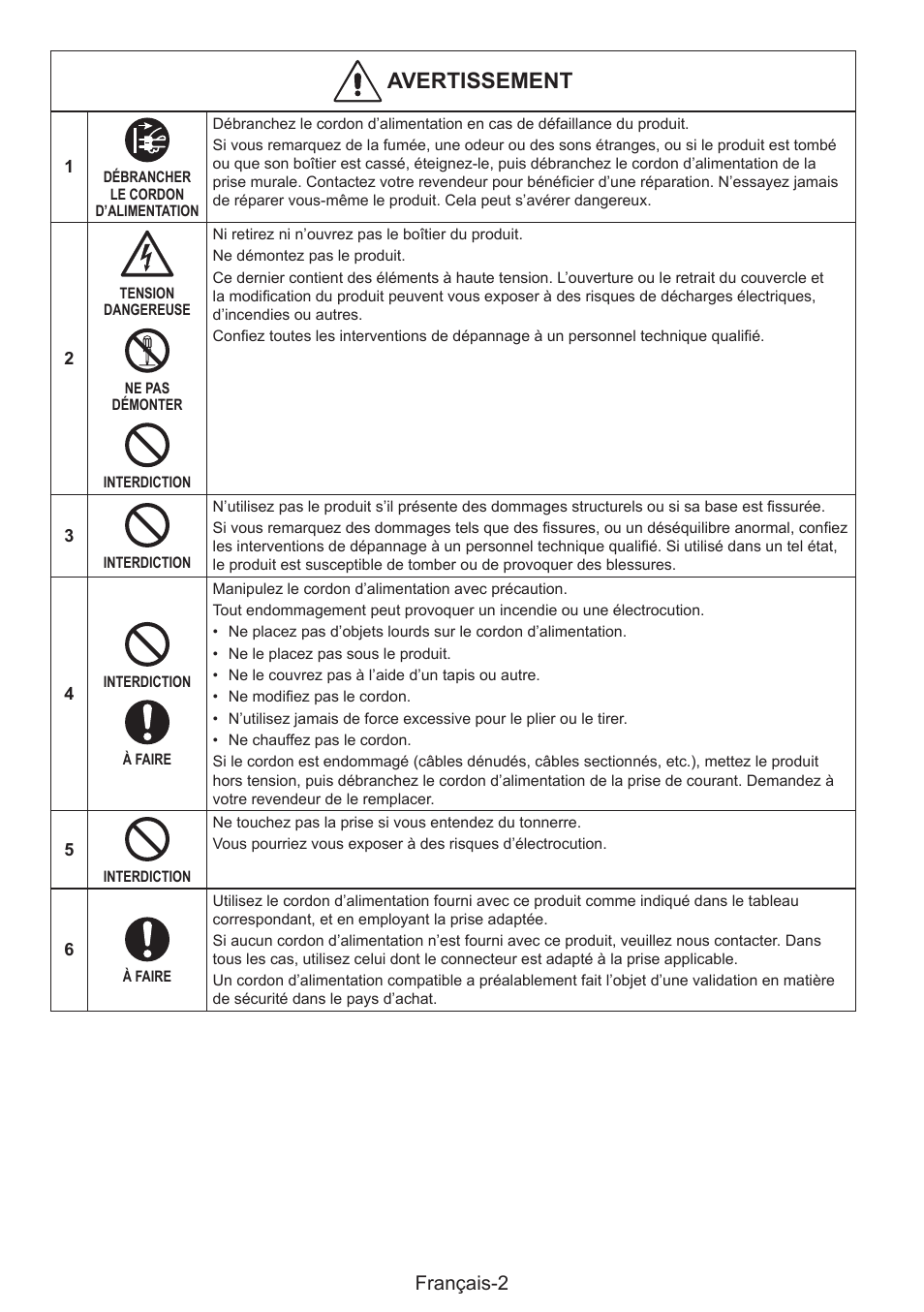 Avertissement, Français-2 | NEC MultiSync E274FL 27" Monitor User Manual | Page 70 / 176