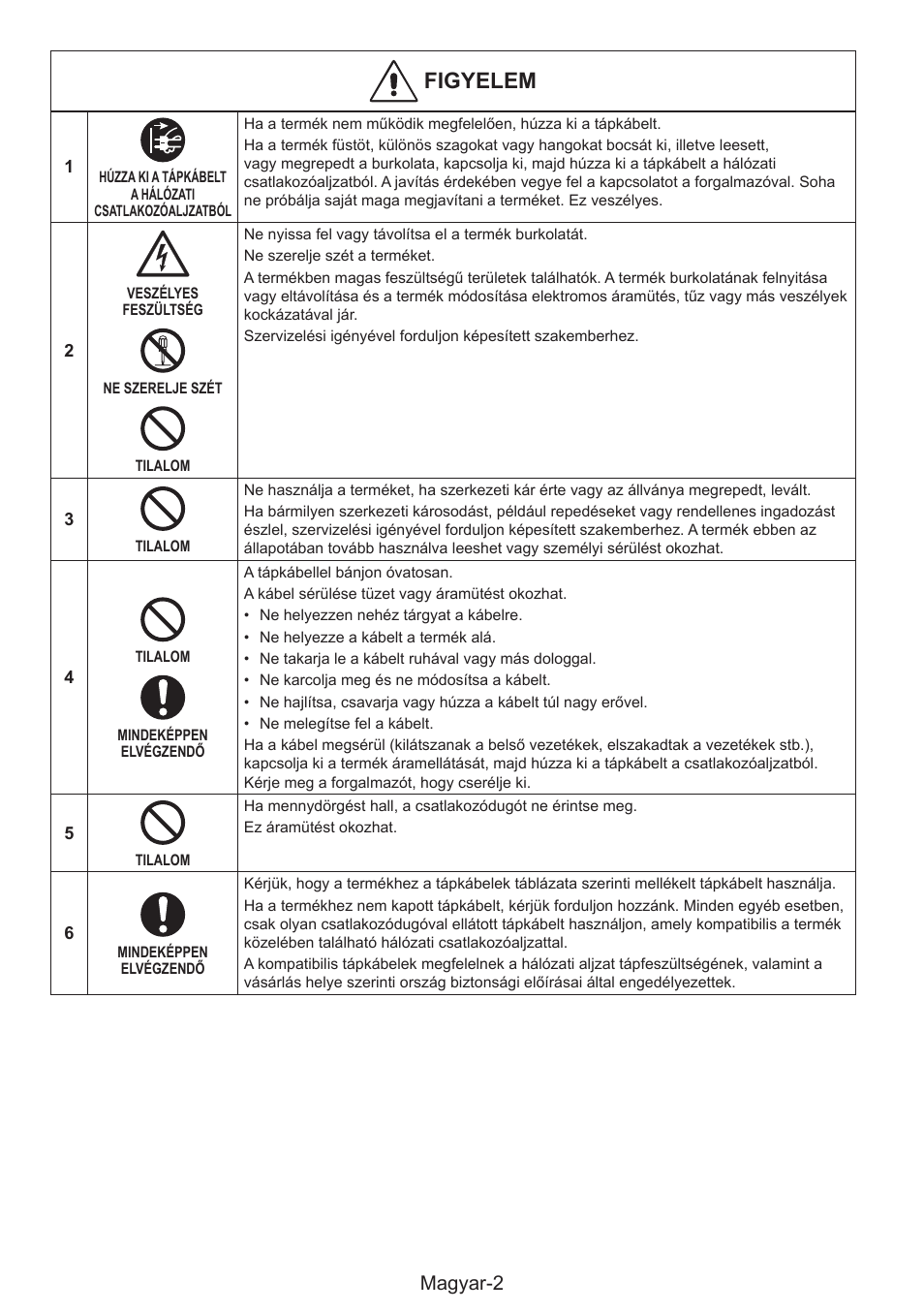 Figyelem, Magyar-2 | NEC MultiSync E274FL 27" Monitor User Manual | Page 82 / 176