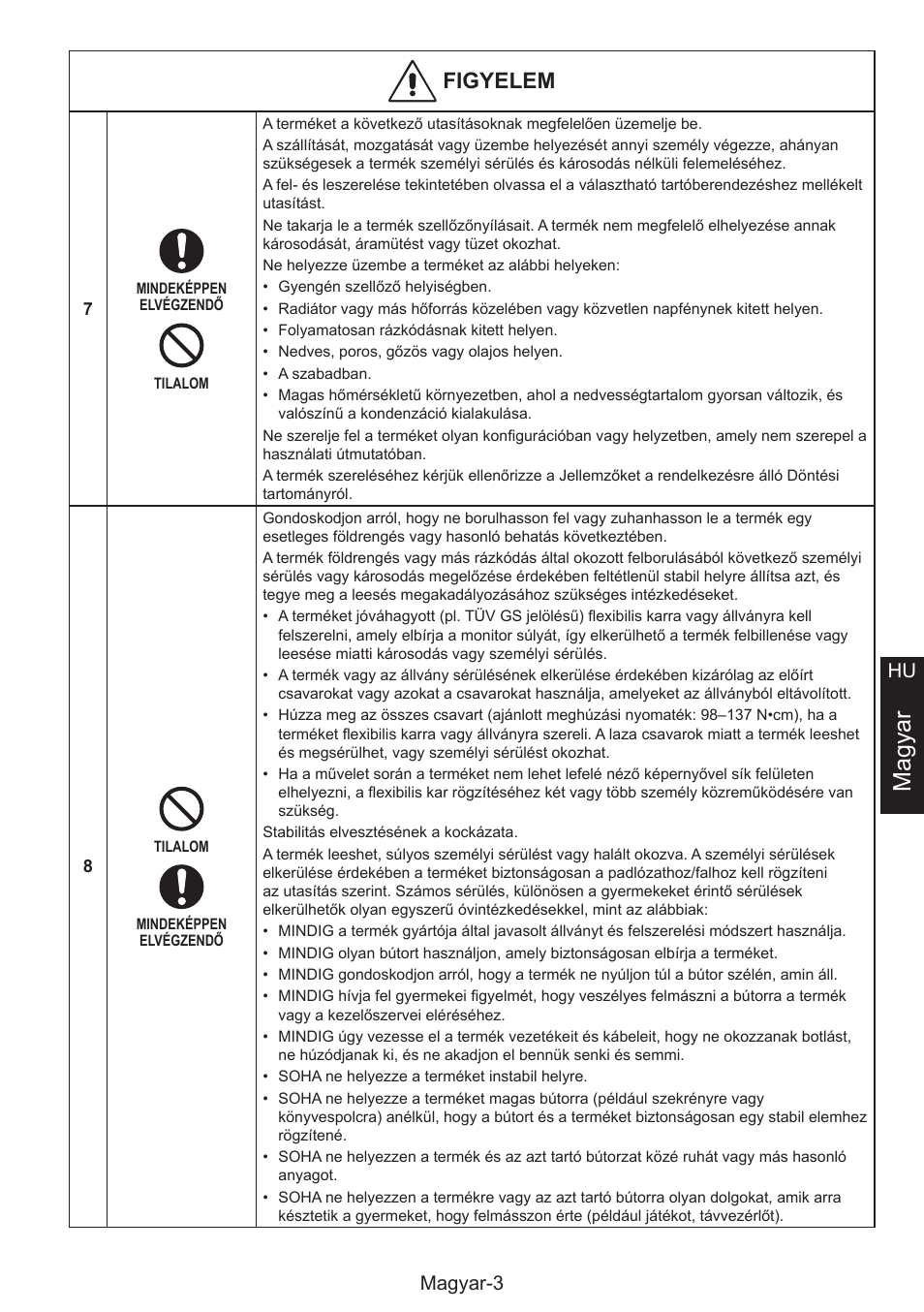 Magyar, Figyelem, Magyar-3 hu | NEC MultiSync E274FL 27" Monitor User Manual | Page 83 / 176