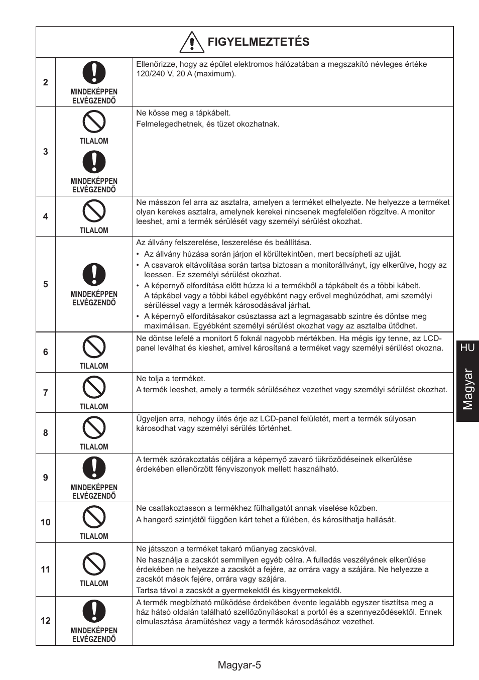 Magyar, Fhegtlátootoéi, Magyar-5 hu | NEC MultiSync E274FL 27" Monitor User Manual | Page 85 / 176