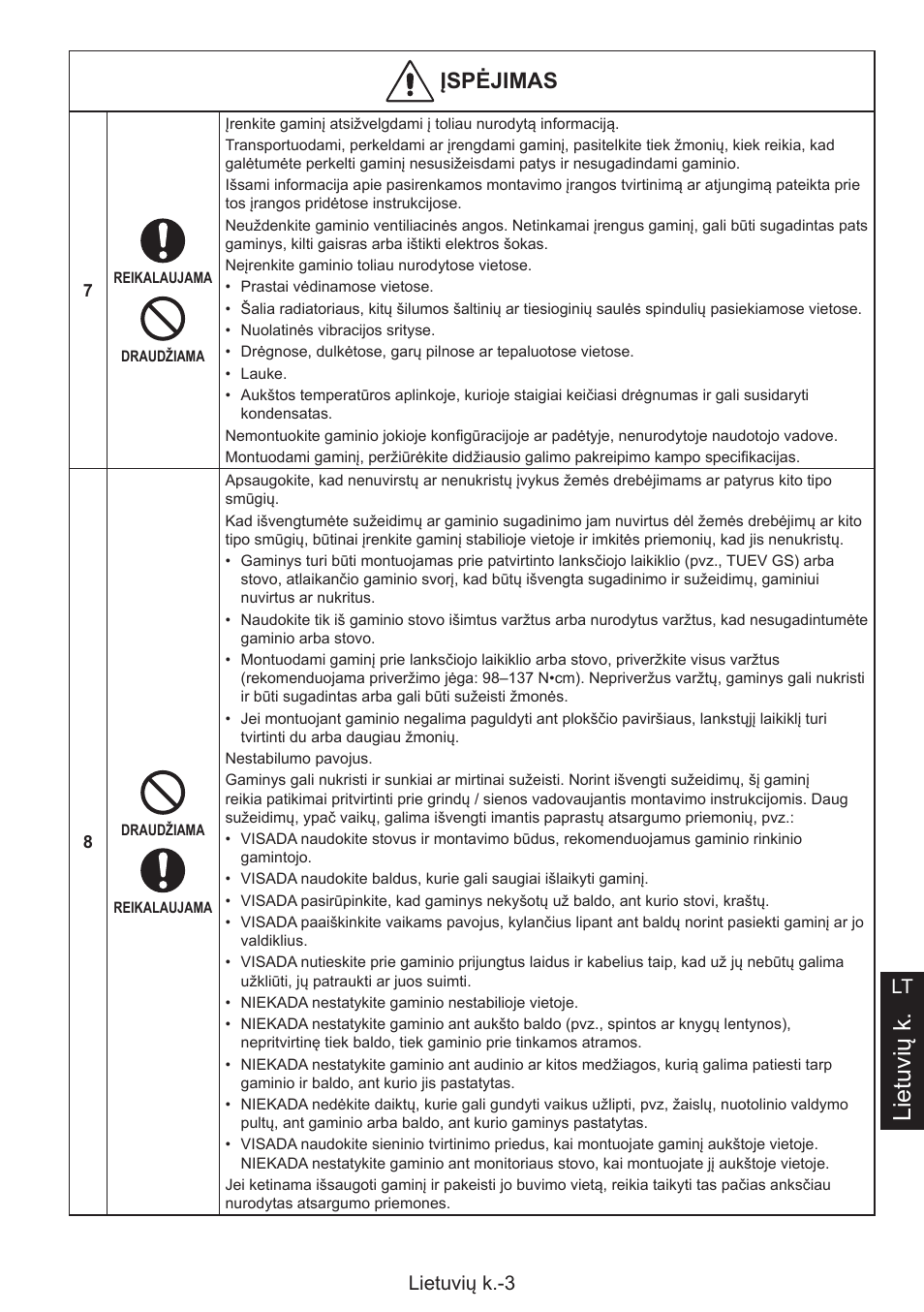 Lietuvių k, Įiėjháki, Lietuvių k lt | NEC MultiSync E274FL 27" Monitor User Manual | Page 95 / 176