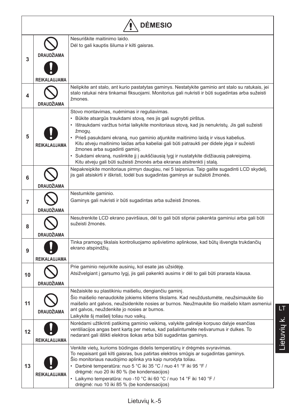 Lietuvių k, Dėátihn, Lietuvių k lt | NEC MultiSync E274FL 27" Monitor User Manual | Page 97 / 176