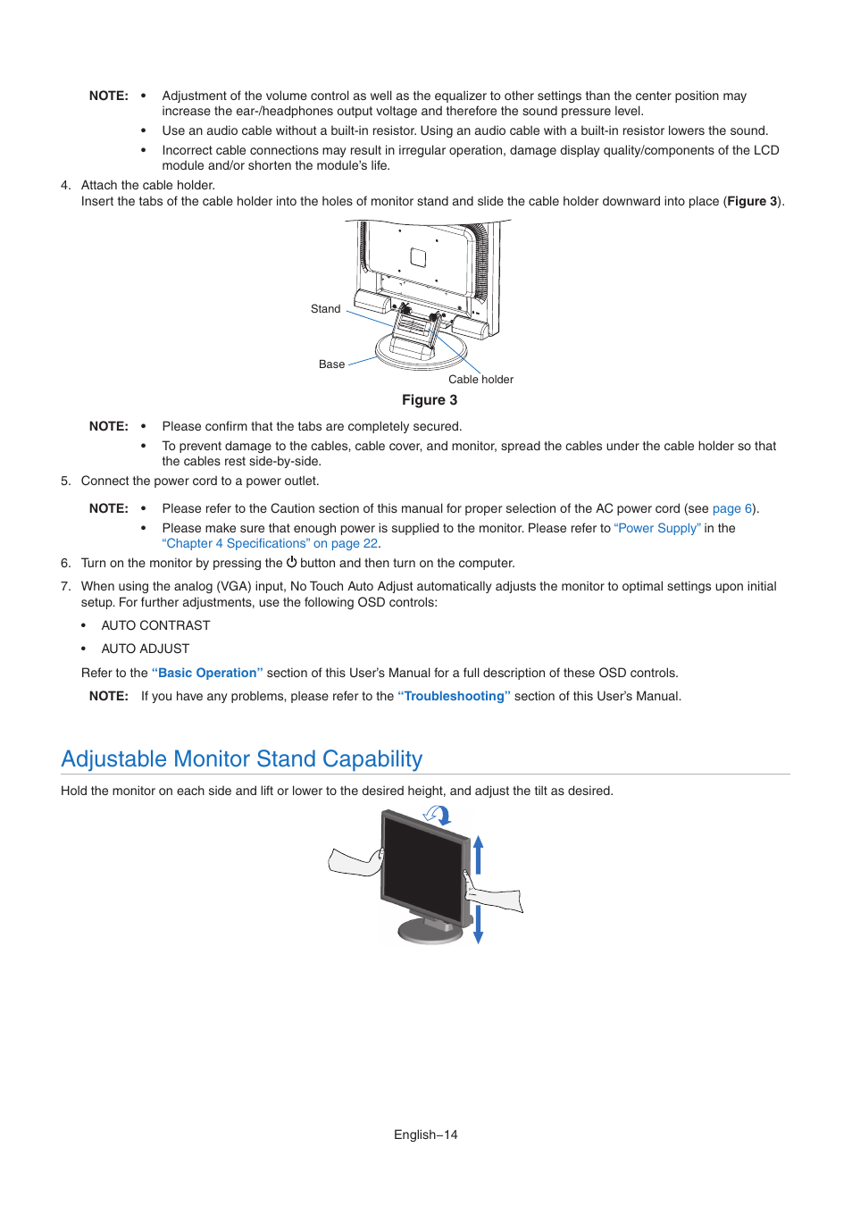 Adjustable monitor stand capability | NEC MultiSync E172M-BK 17" 5:4 TN Monitor User Manual | Page 16 / 28