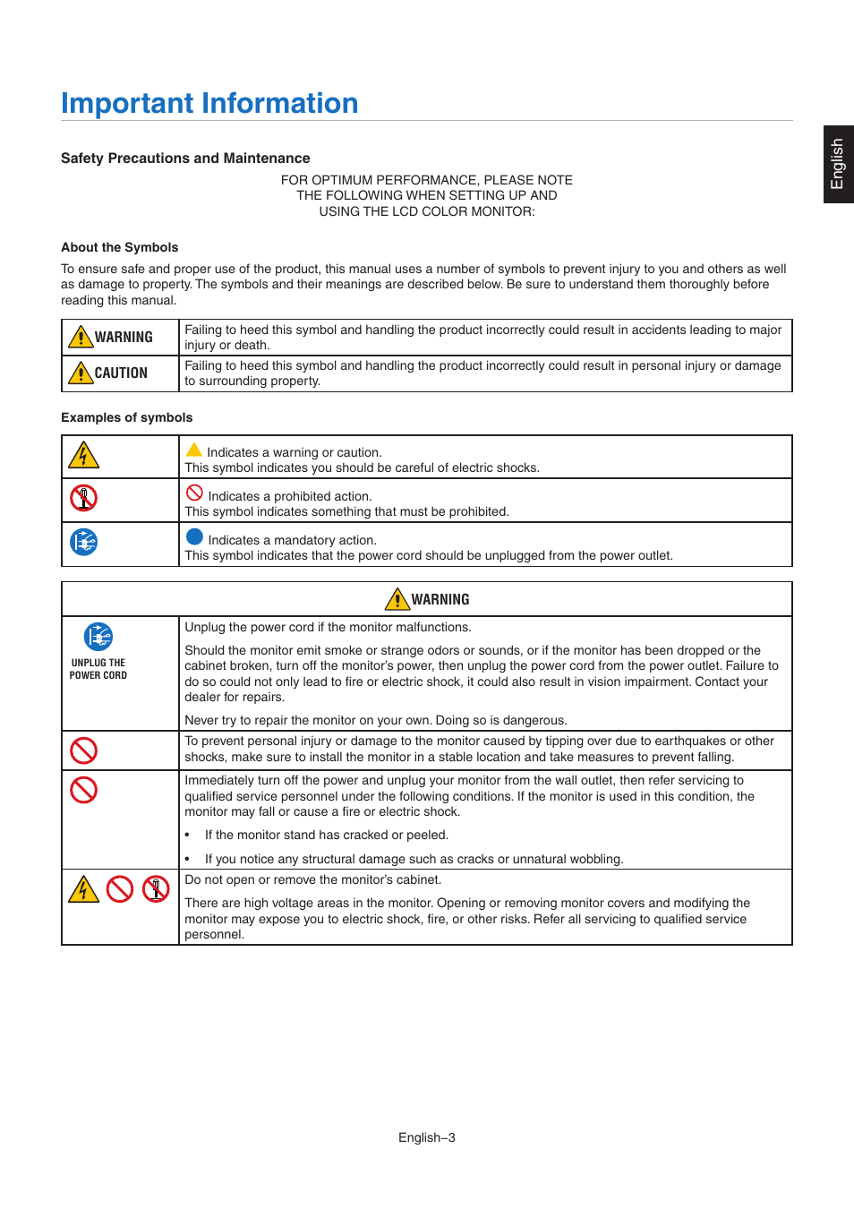 Important information | NEC MultiSync E172M-BK 17" 5:4 TN Monitor User Manual | Page 5 / 28