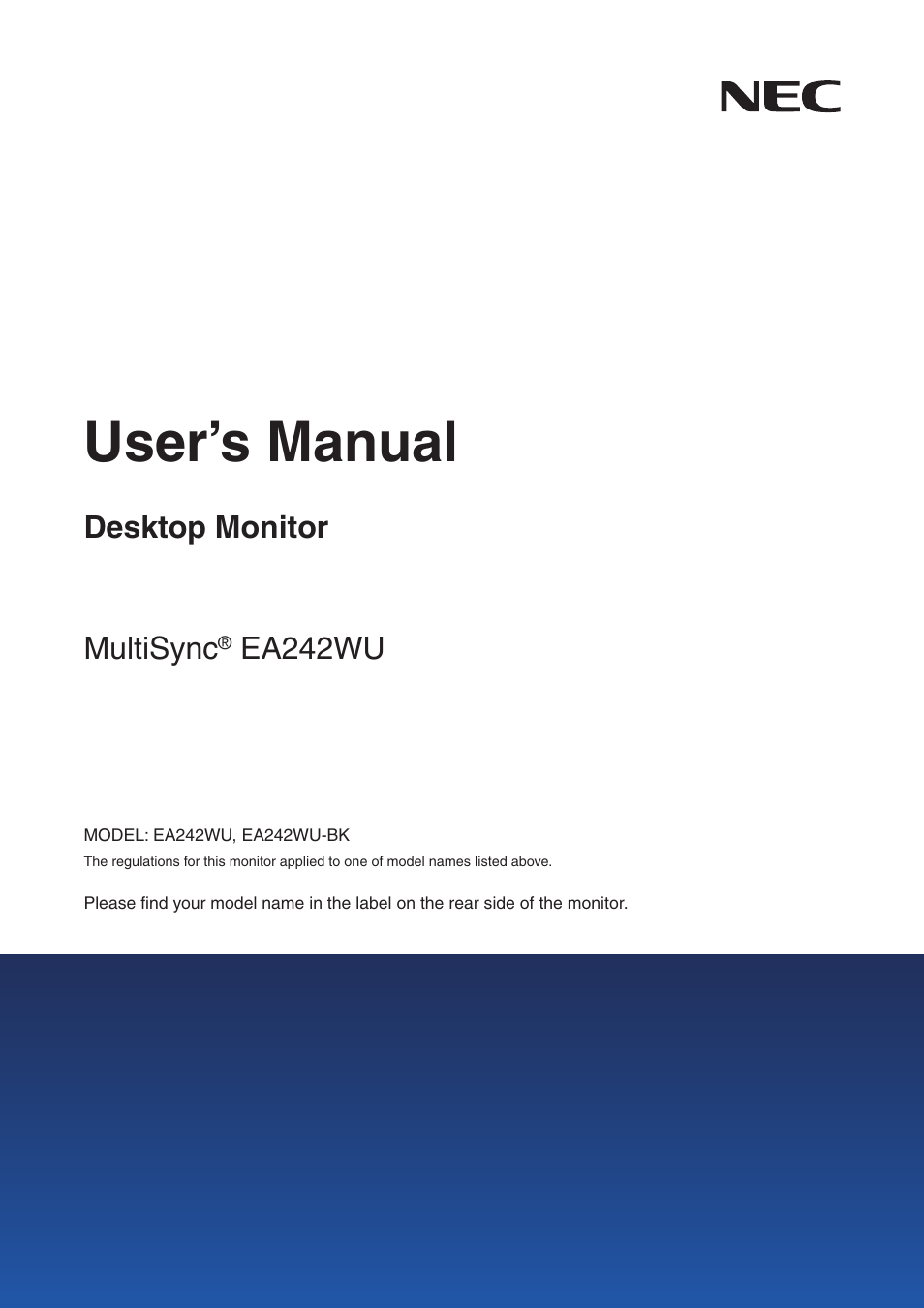 NEC EA242WU 24" Monitor User Manual | 48 pages