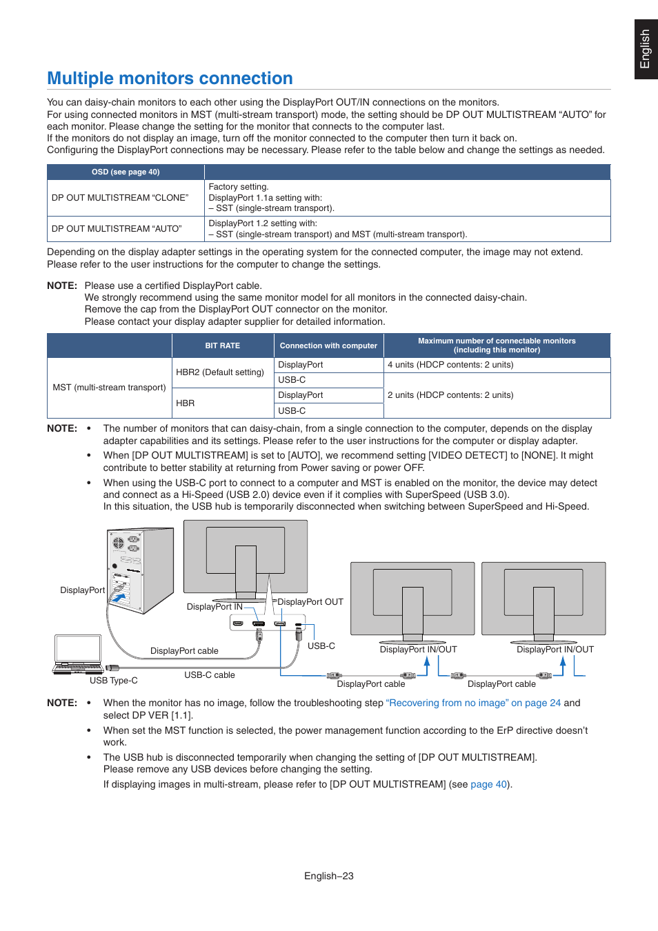 Multiple monitors connection, English | NEC EA242WU 24" Monitor User Manual | Page 25 / 48