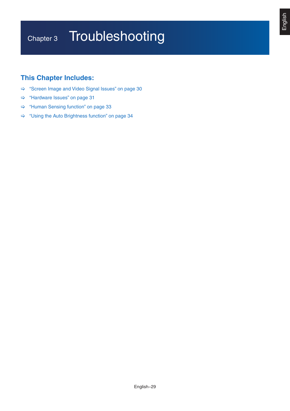 Troubleshooting, Chapter 3, This chapter includesn | NEC EA242WU 24" Monitor User Manual | Page 31 / 48