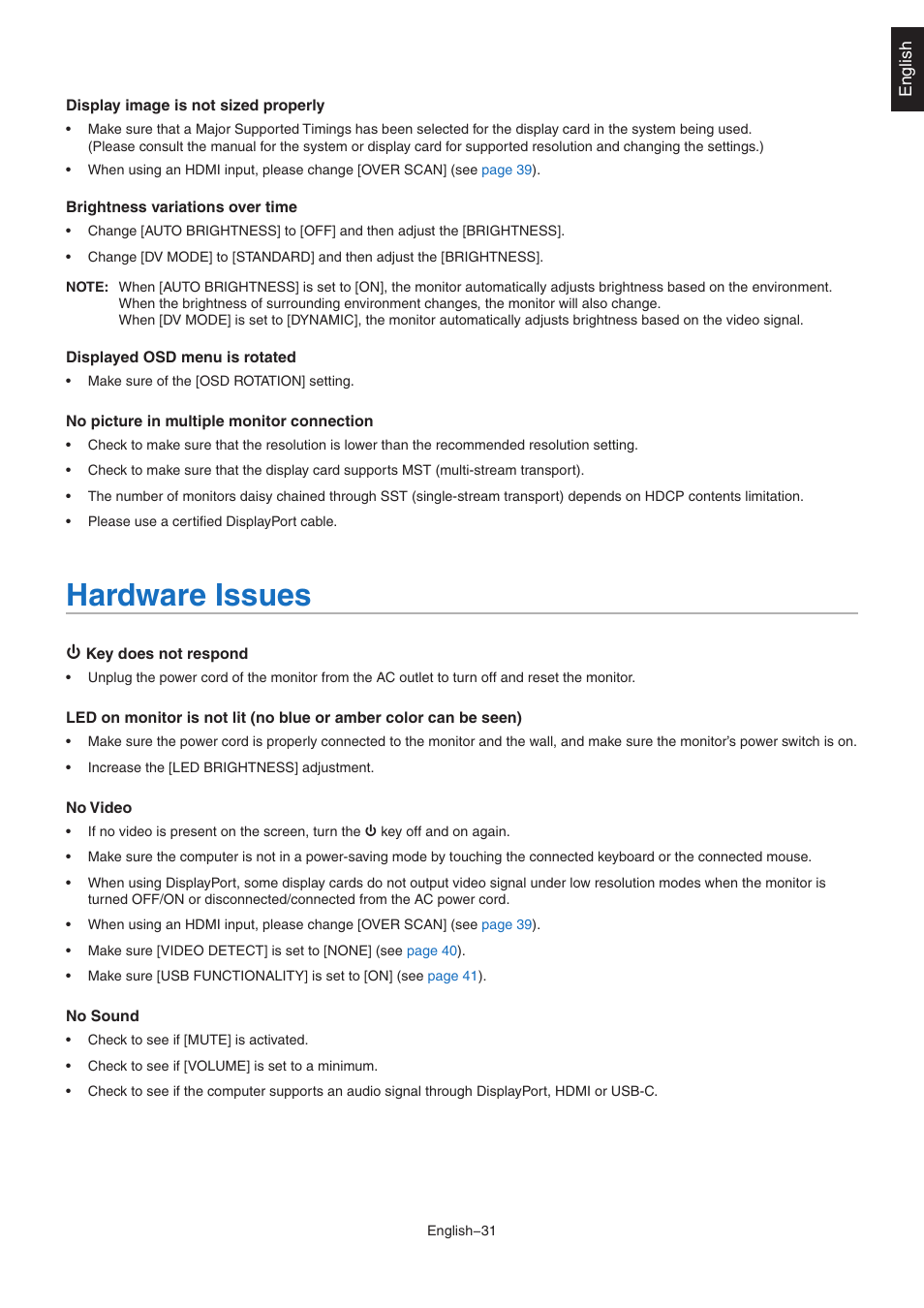 Hardware issues | NEC EA242WU 24" Monitor User Manual | Page 33 / 48