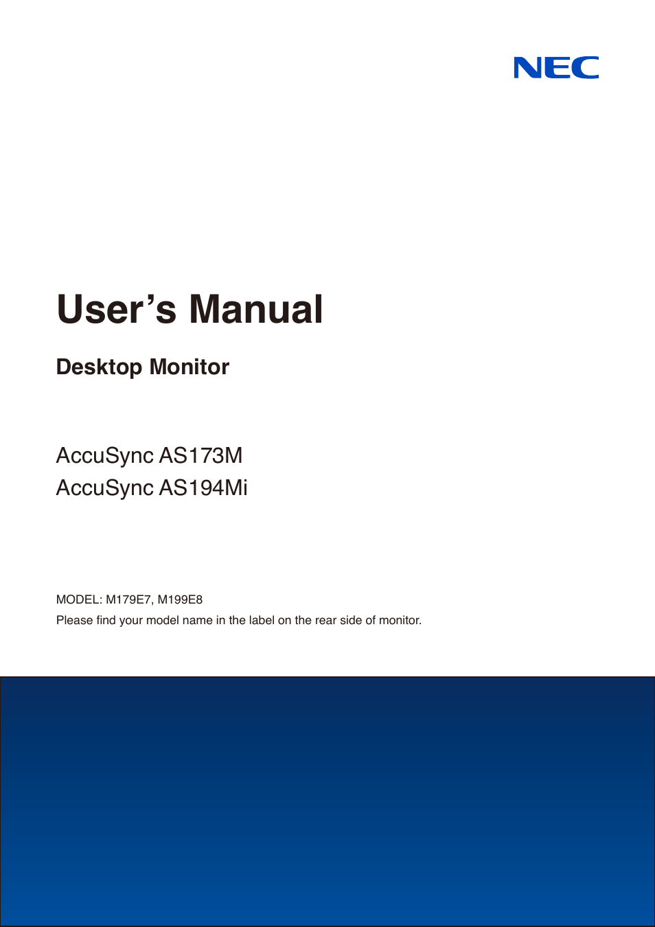 NEC AccuSync AS173M 17" 5:4 TN Monitor User Manual | 31 pages