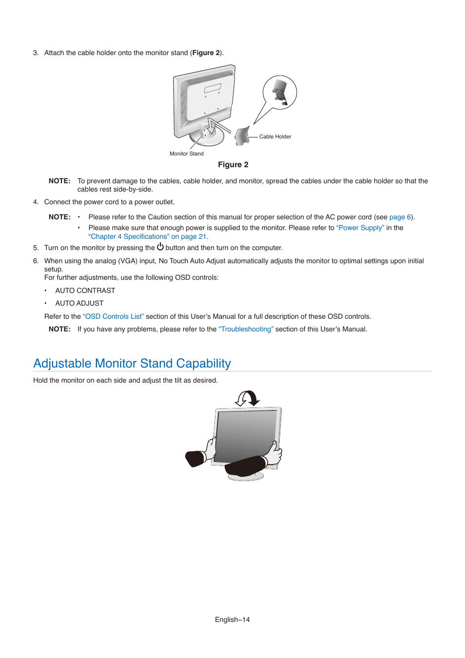 Adjustable monitor stand capability | NEC AccuSync AS173M 17" 5:4 TN Monitor User Manual | Page 16 / 31