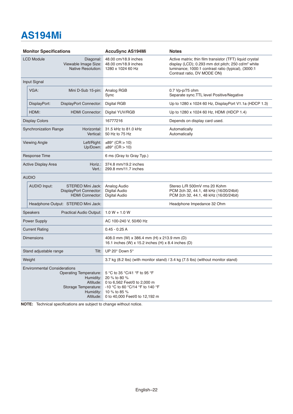 As194mi | NEC AccuSync AS173M 17" 5:4 TN Monitor User Manual | Page 24 / 31