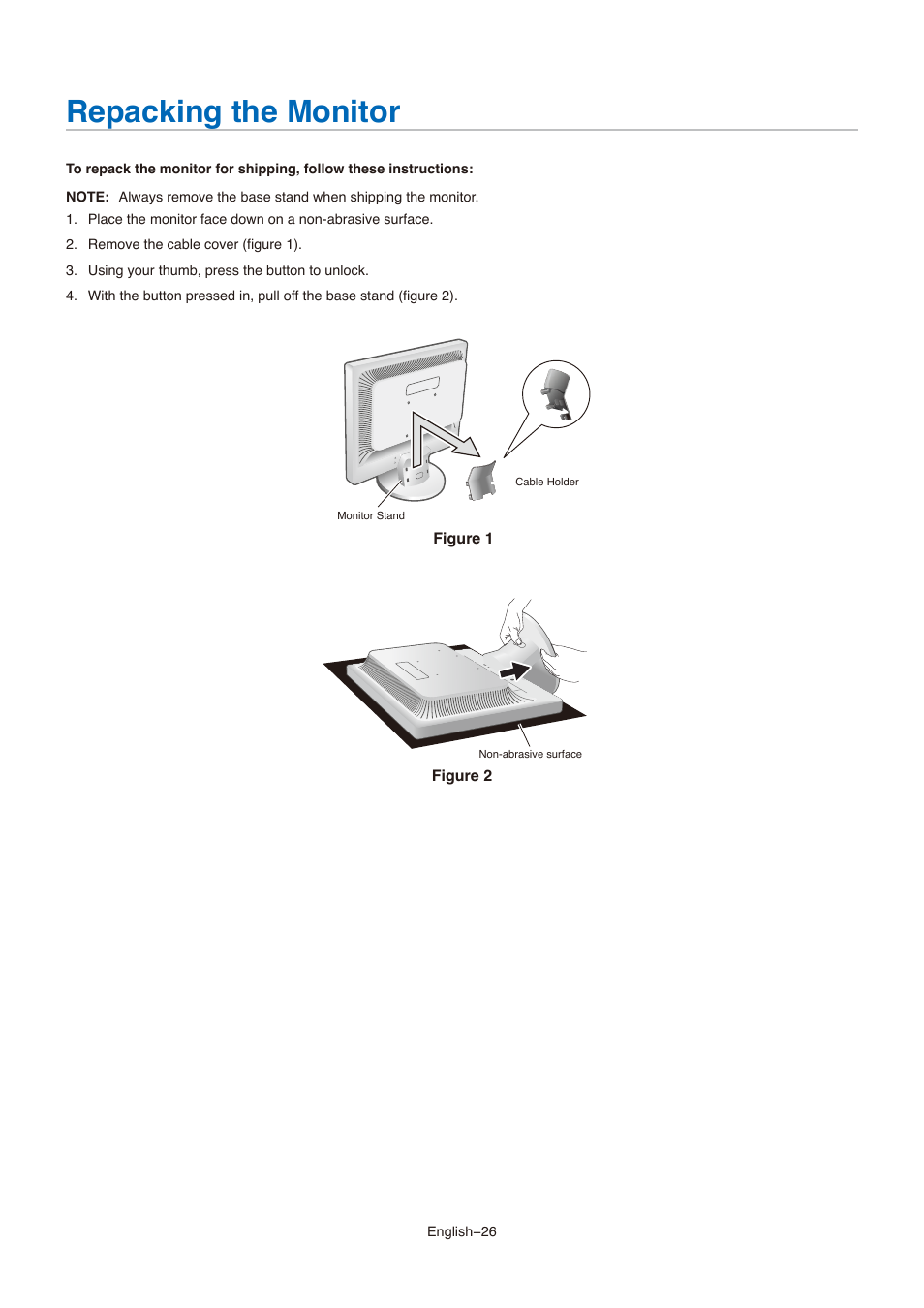 Repacking the monitor | NEC AccuSync AS173M 17" 5:4 TN Monitor User Manual | Page 28 / 31