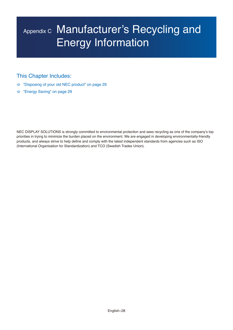 Manufacturer’s recycling and energy information | NEC AccuSync AS173M 17" 5:4 TN Monitor User Manual | Page 30 / 31