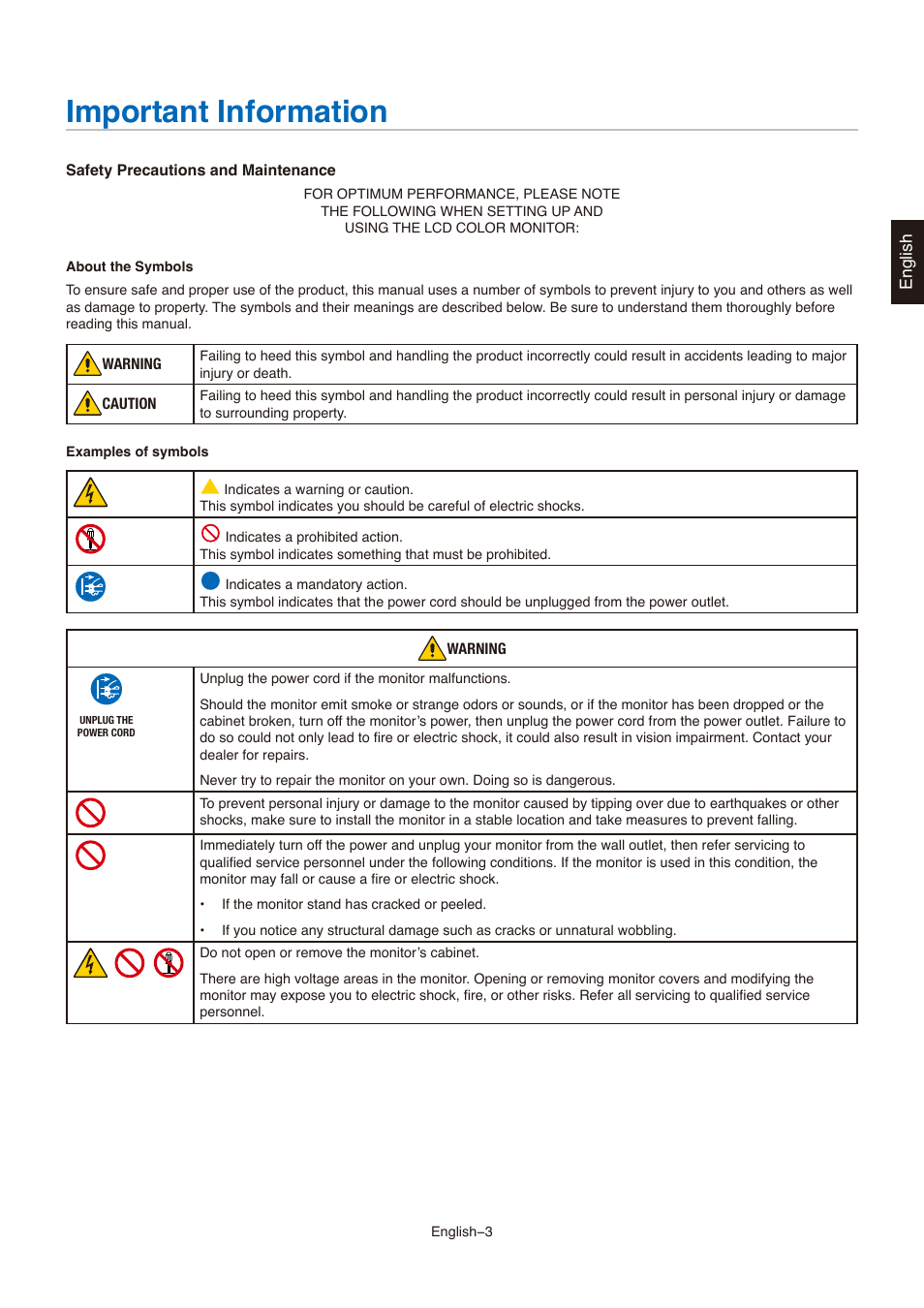 Important information | NEC AccuSync AS173M 17" 5:4 TN Monitor User Manual | Page 5 / 31