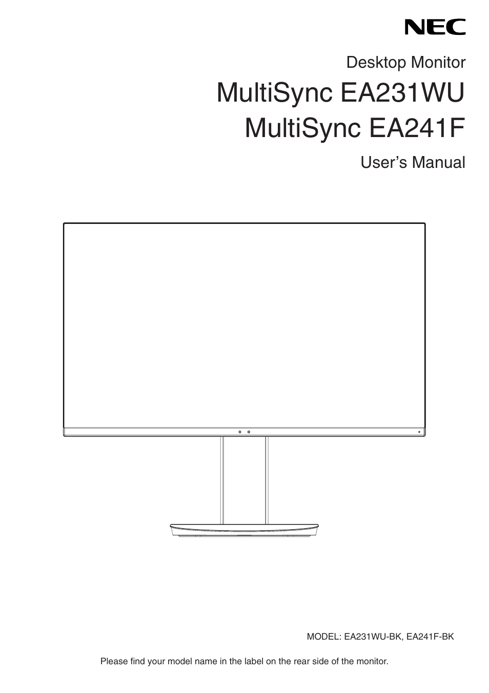 NEC MultiSync EA241F 23.8" 16:9 IPS Monitor (No Stand) User Manual | 31 pages