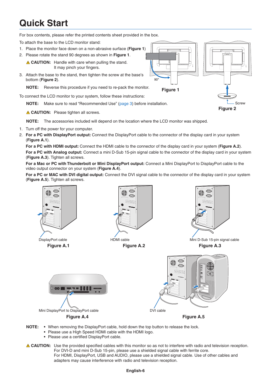 Quick start | NEC MultiSync EA241F 23.8" 16:9 IPS Monitor (No Stand) User Manual | Page 8 / 31