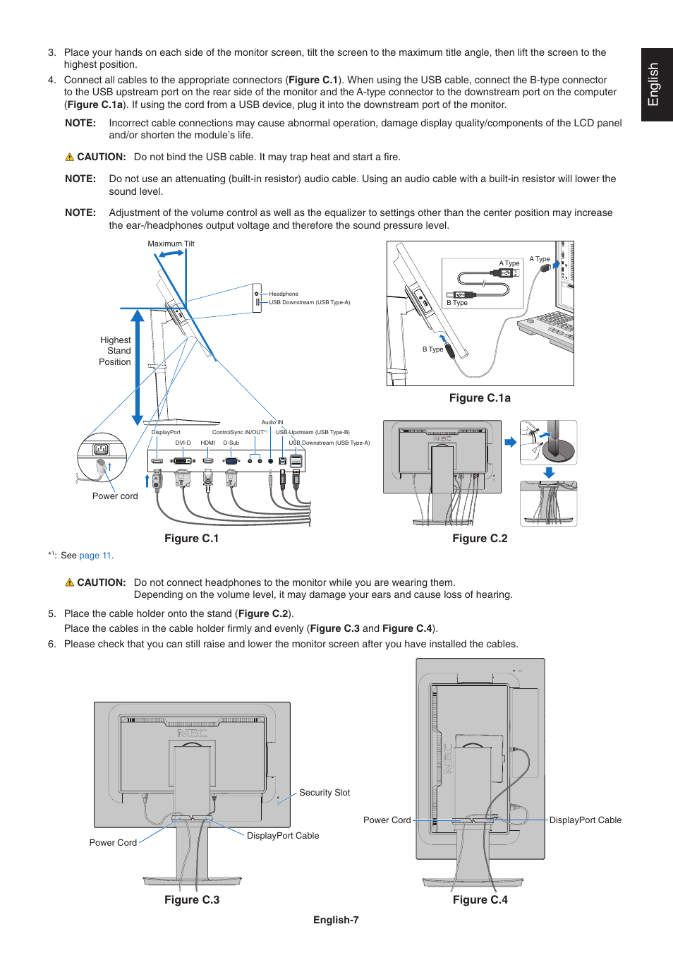 English, Figure c.1a, Figure c.2 figure c.1 | Figure c.3 figure c.4 | NEC MultiSync EA241F 23.8" 16:9 IPS Monitor (No Stand) User Manual | Page 9 / 31