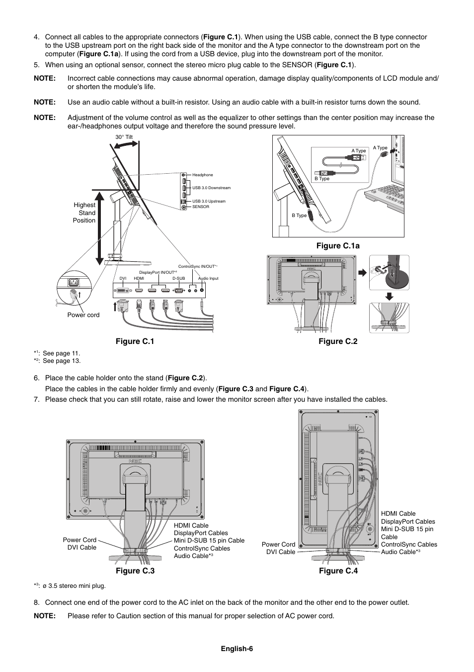 Figure c.1a, Figure c.1, Figure c.2 | Figure c.3 figure c.4 | NEC EX241UN-H-BK 23.8" 16:9 IPS Monitor (Wall Mount) User Manual | Page 8 / 34