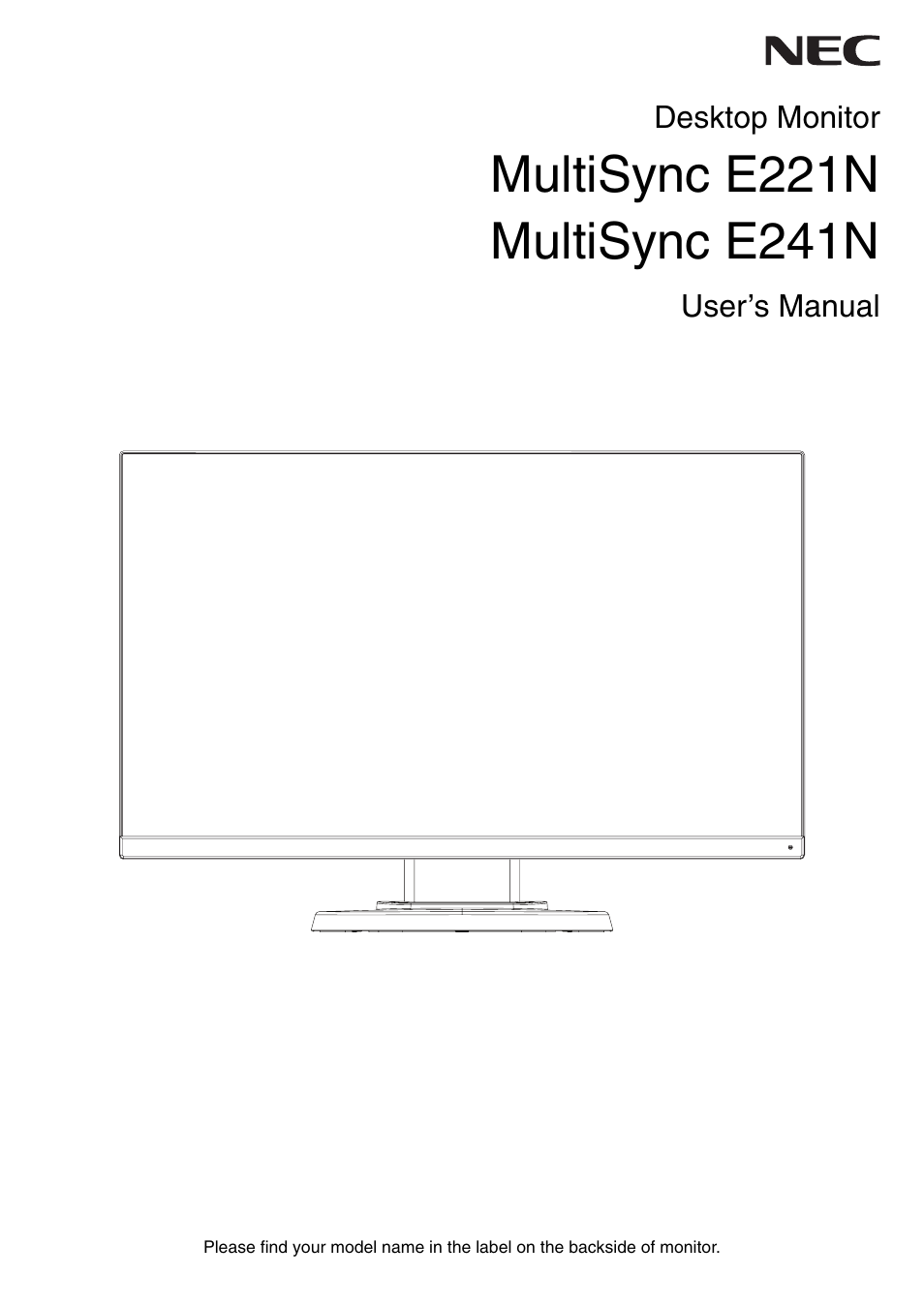 NEC E221N-BK 21.5" 16:9 Narrow Bezel IPS Monitor User Manual | 22 pages