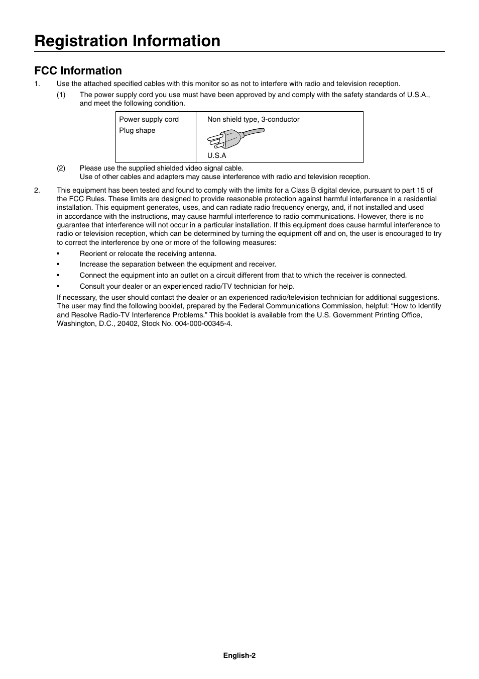 Registration information, Fcc information | NEC E221N-BK 21.5" 16:9 Narrow Bezel IPS Monitor User Manual | Page 4 / 22