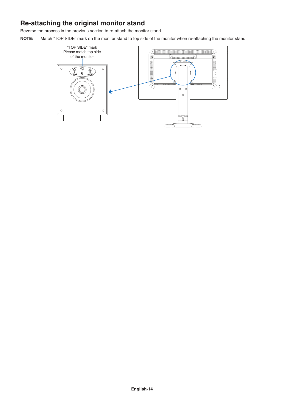 Re-attaching the original monitor stand | NEC E242N-BK 24" 16:9 IPS Monitor User Manual | Page 16 / 25