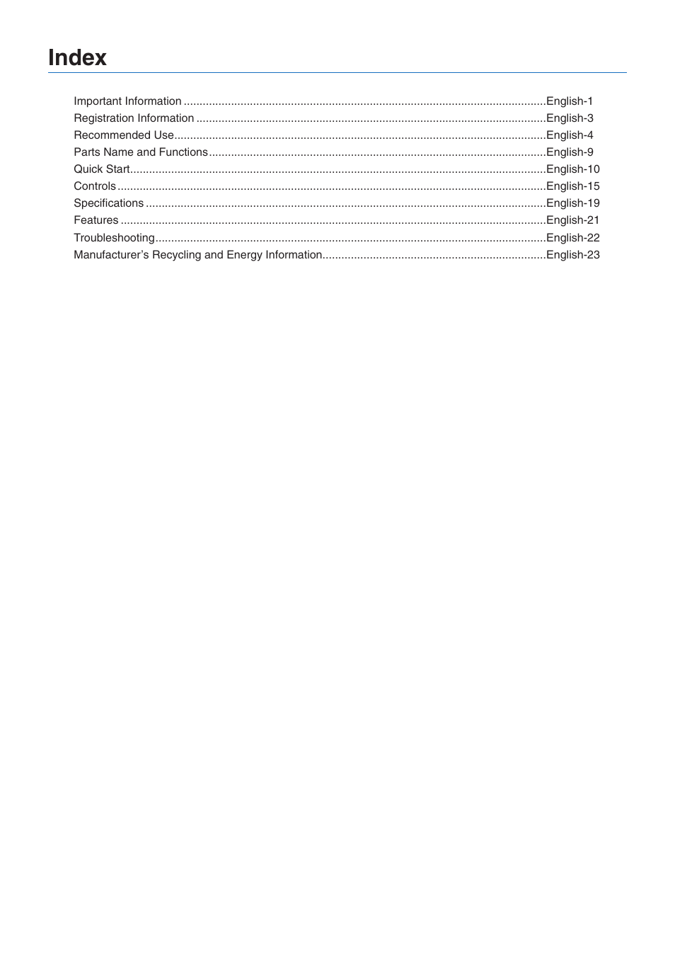 Index | NEC E242N-BK 24" 16:9 IPS Monitor User Manual | Page 2 / 25